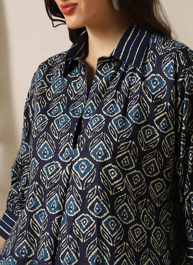 جلو باص جلوبس قميص كورتا نسائي بياقة مدورة وطبعات زهور عرقية بأسلوب - - Image 5